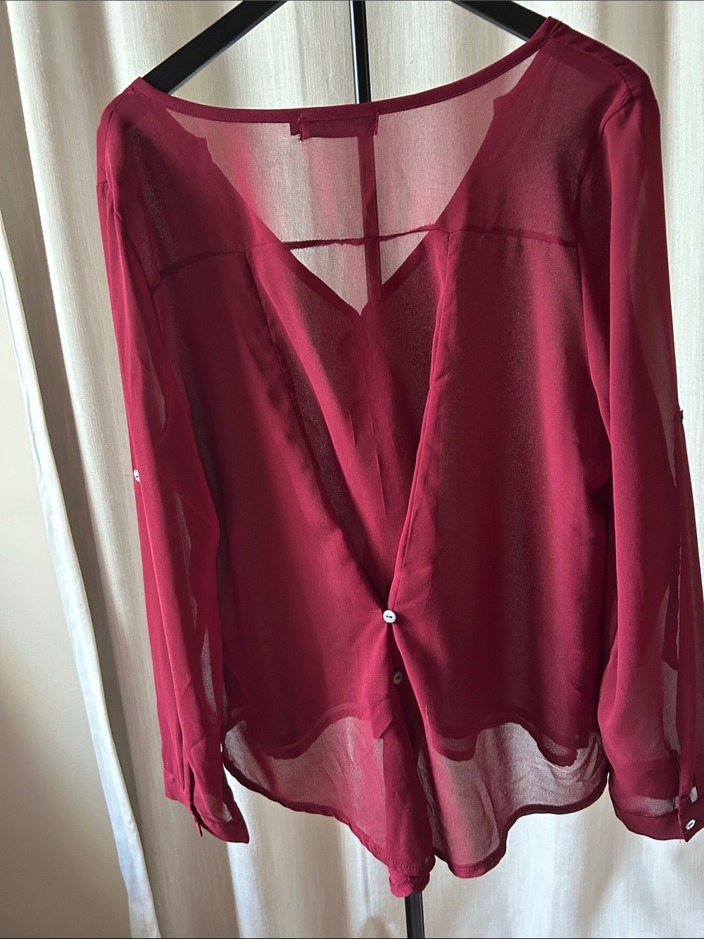 Choies Burgundy V-Neck Sheer with Lining Top Front Blouse AND 14 Self Care Items - Picture 2 of 7